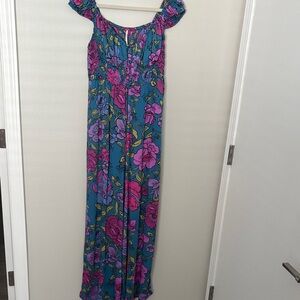Free People Floral Blue and Pink Jumpsuit